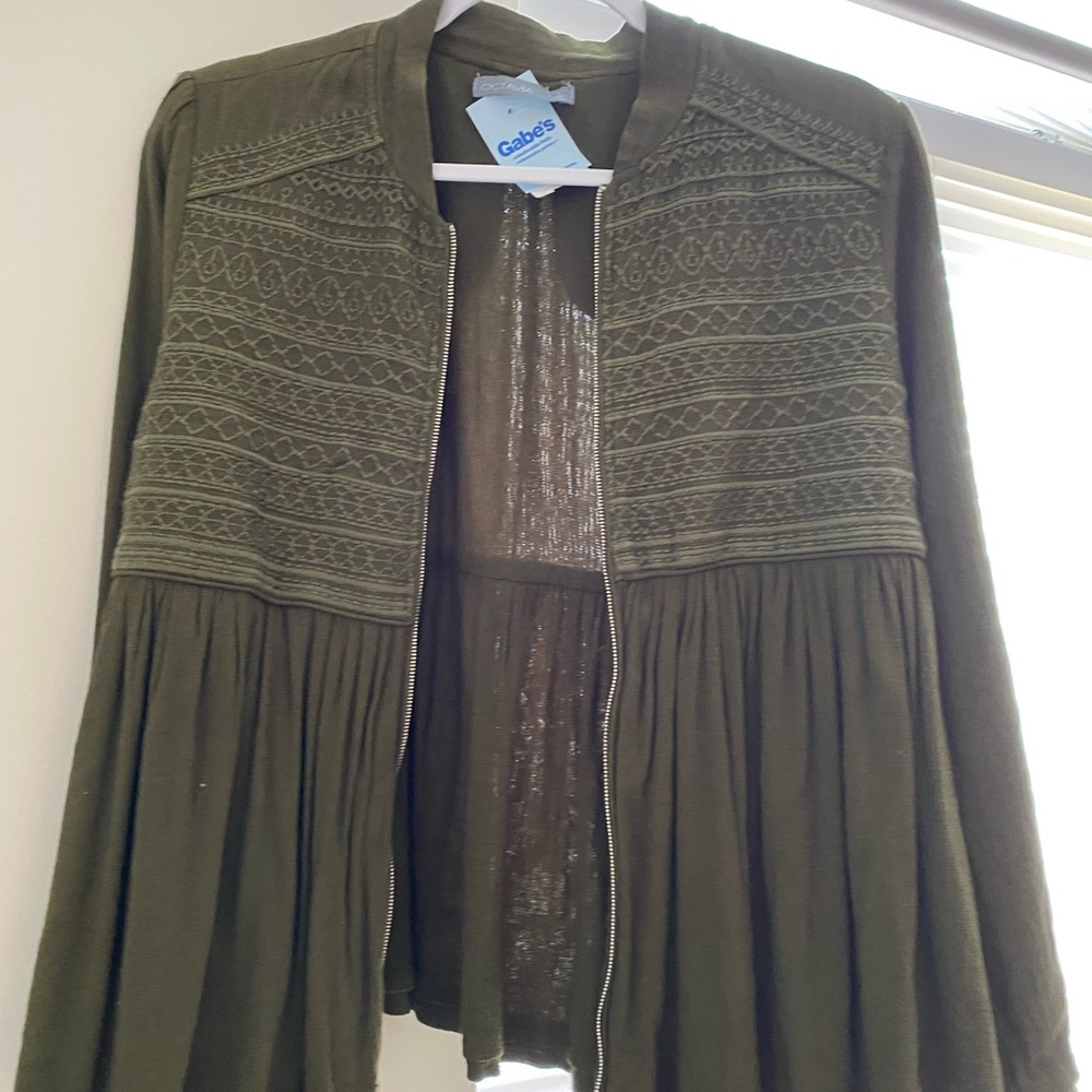 Olive green Boho zip front jacket size S